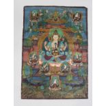 Thangka, Avalokiteshvara / Chenrezig Bodhisattva, Tibet / Nepal, 19. Jh., Pigmente auf grundiertem 