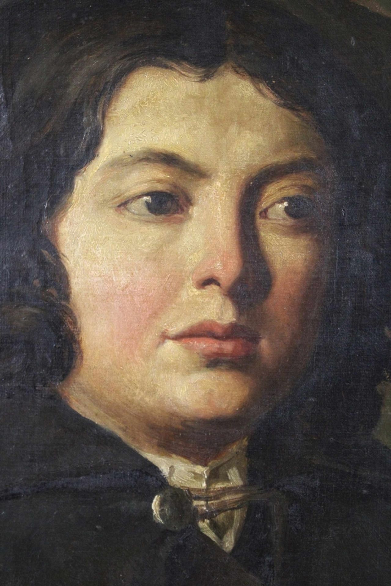 Unbekannter Künstler, Porträt eines jungen Mannes, um 19. Jh., Öl auf Leinwand, unsigniert, Lichtma - Bild 3 aus 3