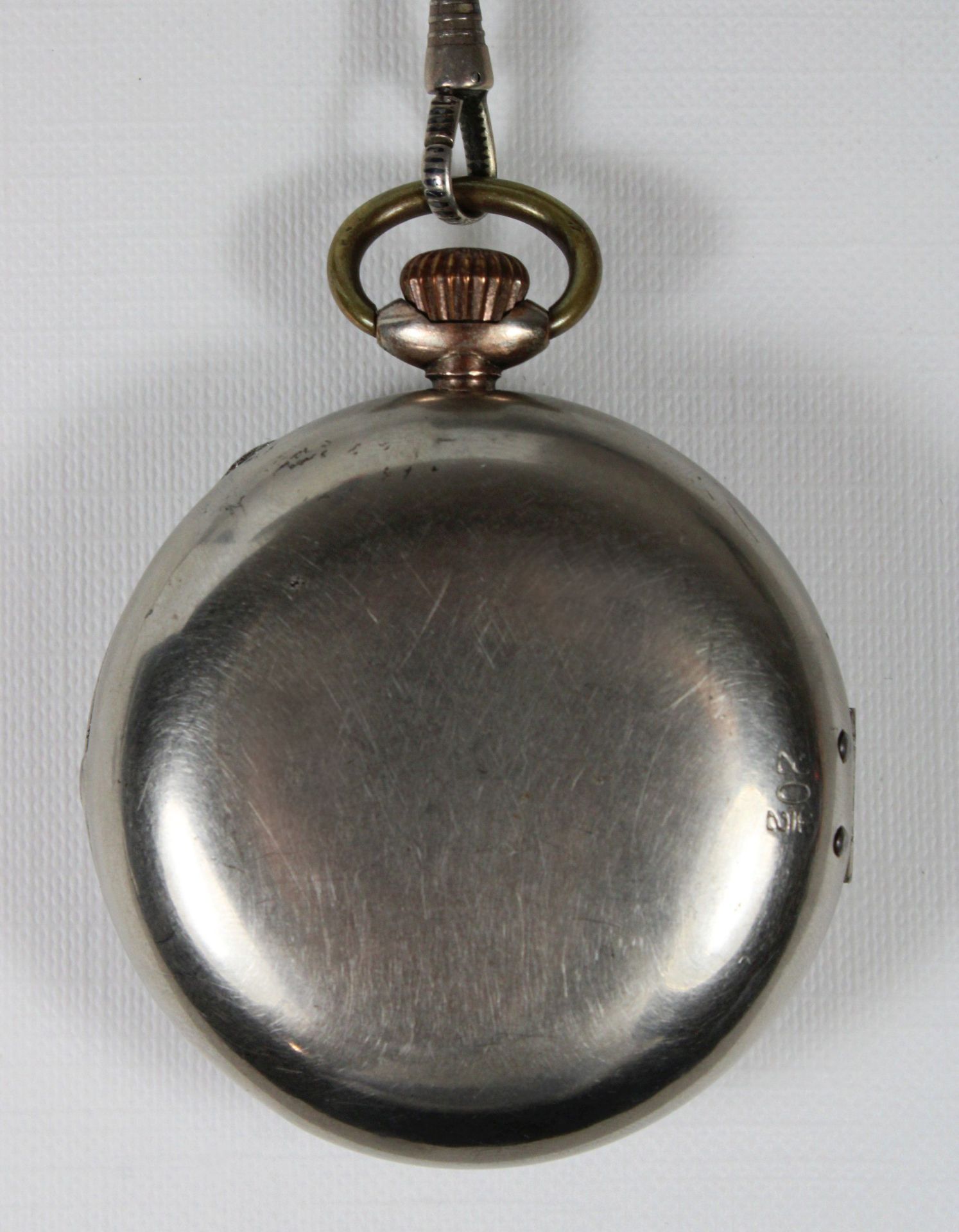 Herrentaschenuhr mit Übergehäuse, Jugendstil, um 1910, Silber, Punze: Halbmond und Krone. Guter Zus - Bild 2 aus 5