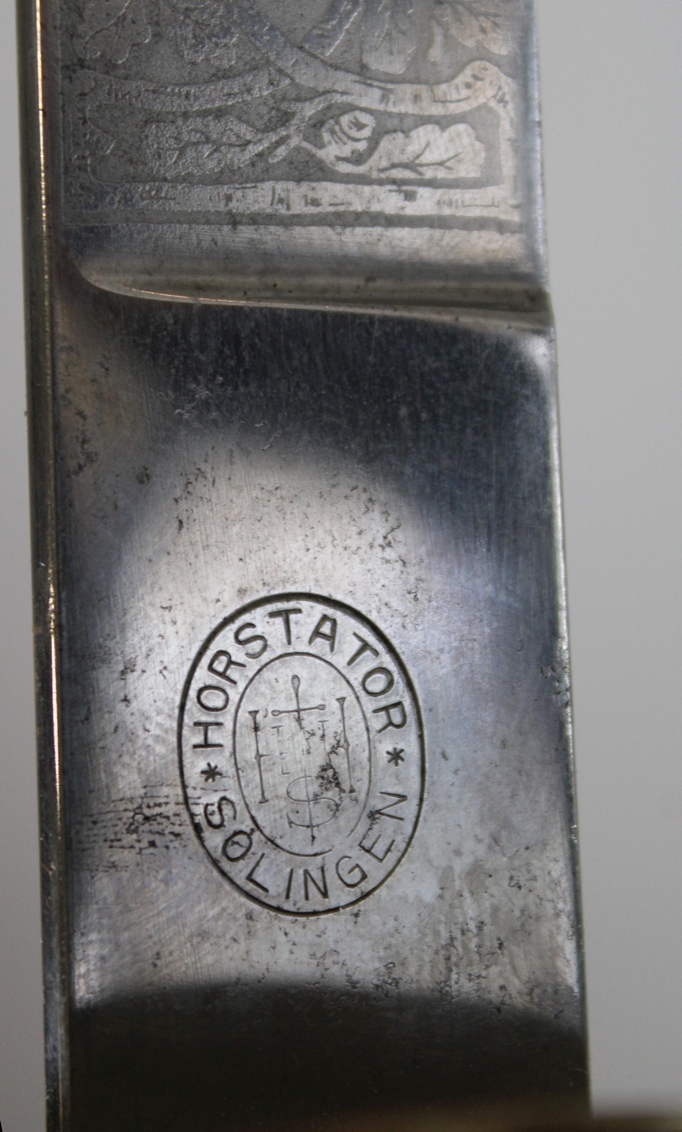 III. Reich Hirschfänger für Förster, Messinggefäß mit Parierbügel, aufgelegte Eicheln, einfaches Mu - Bild 3 aus 5