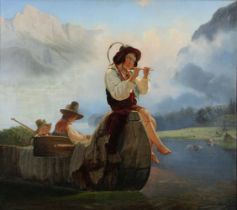 Carl Adolf Mende (deutsch, 1807-1857), der Alpensee, 1840, Öl auf Leinwand, unten links signiert un