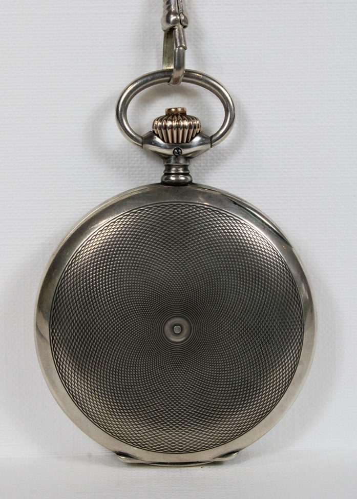 IWC Herrentaschenuhr, 1914, 800er Silber, Punze: Halbmond und Krone, mit silberner Uhrenkette, Mode - Image 3 of 5