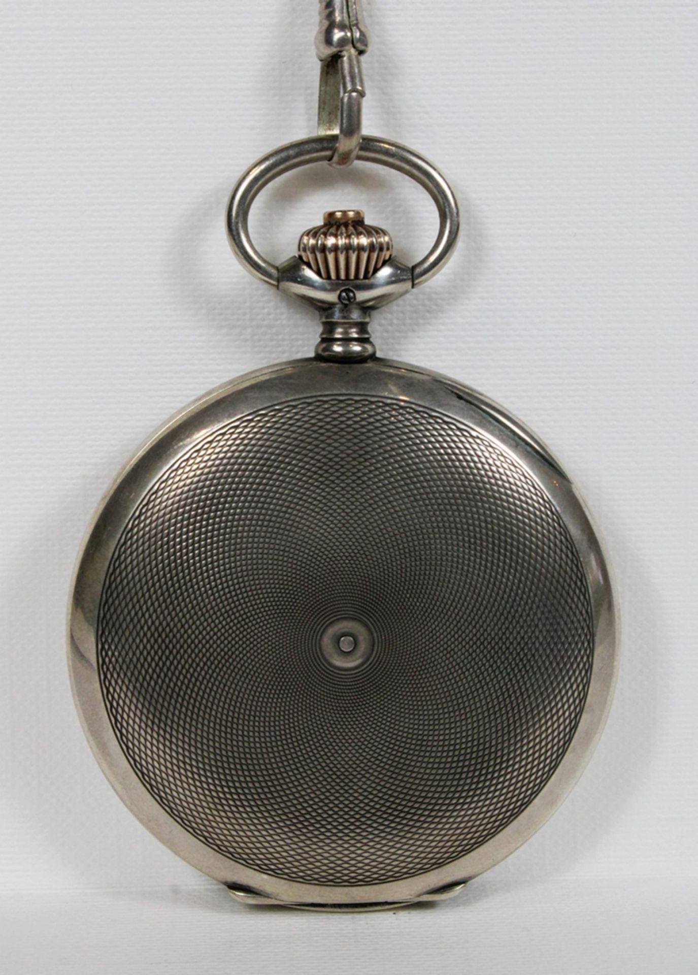 IWC Herrentaschenuhr, 1914, 800er Silber, Punze: Halbmond und Krone, mit silberner Uhrenkette, Mode - Bild 3 aus 5