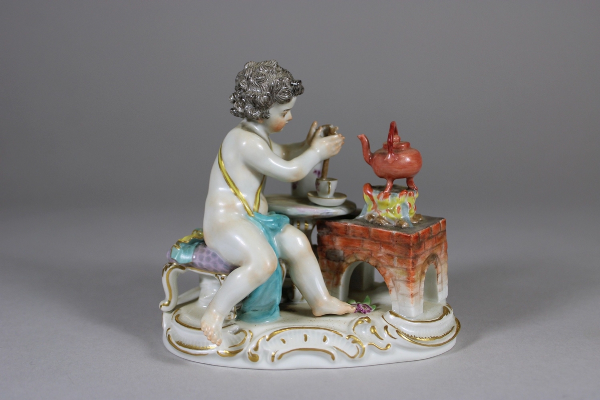 Porzellanfigur, Feuer, Die Vier Elemente, Meissen, 1. Wahl, um 1860-1924. Entwurf um 1770 von Johan