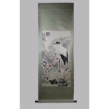Li Kuchang (Chinesisch, 1899-1983), Rollbild, Reiher, Papier und Tusche, Maße 171 x 59 cm. Gestempe