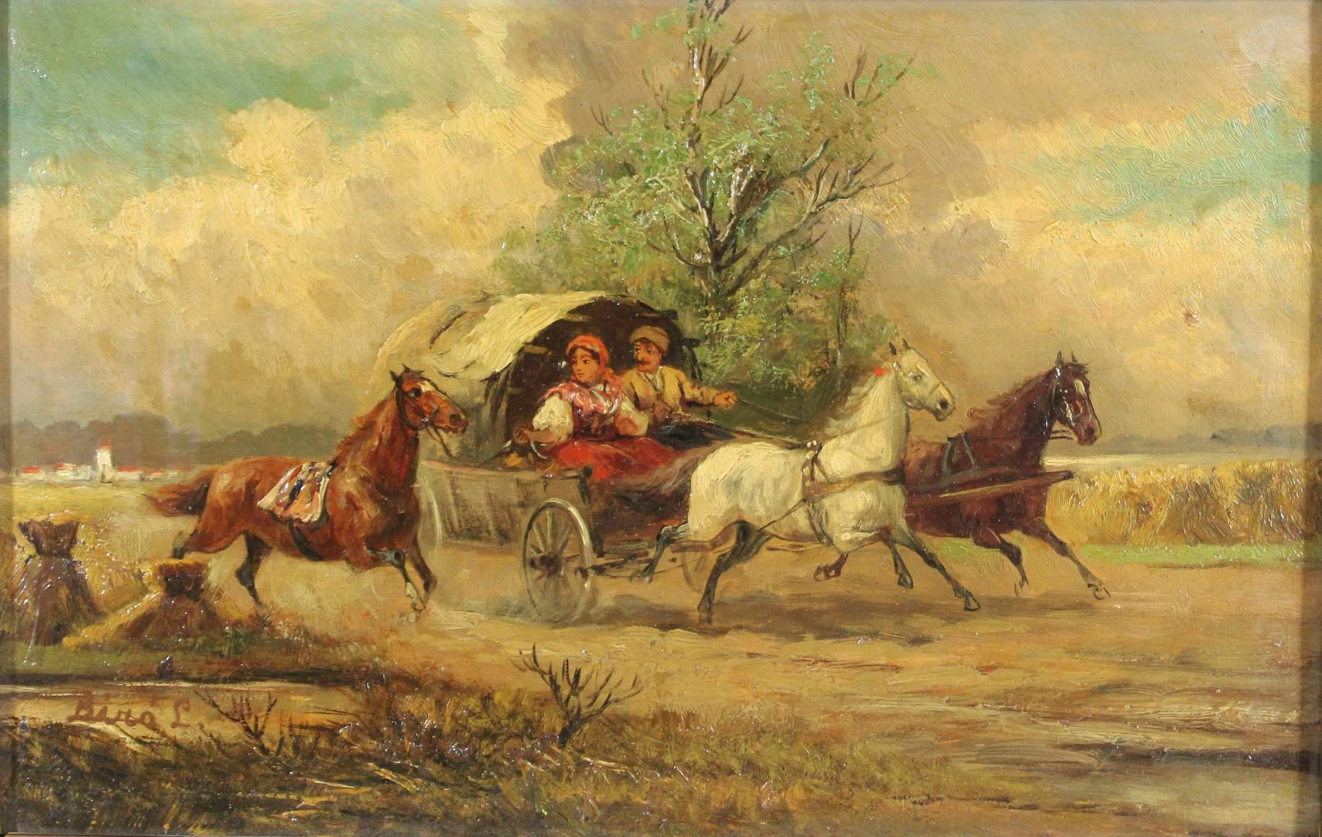 L. Bira, Paar Gemälde, Zigeunerlager, Öl auf Holz, unten signiert, Lichtmaß: ca. 19 x 30 cm, Rahmen - Bild 5 aus 7