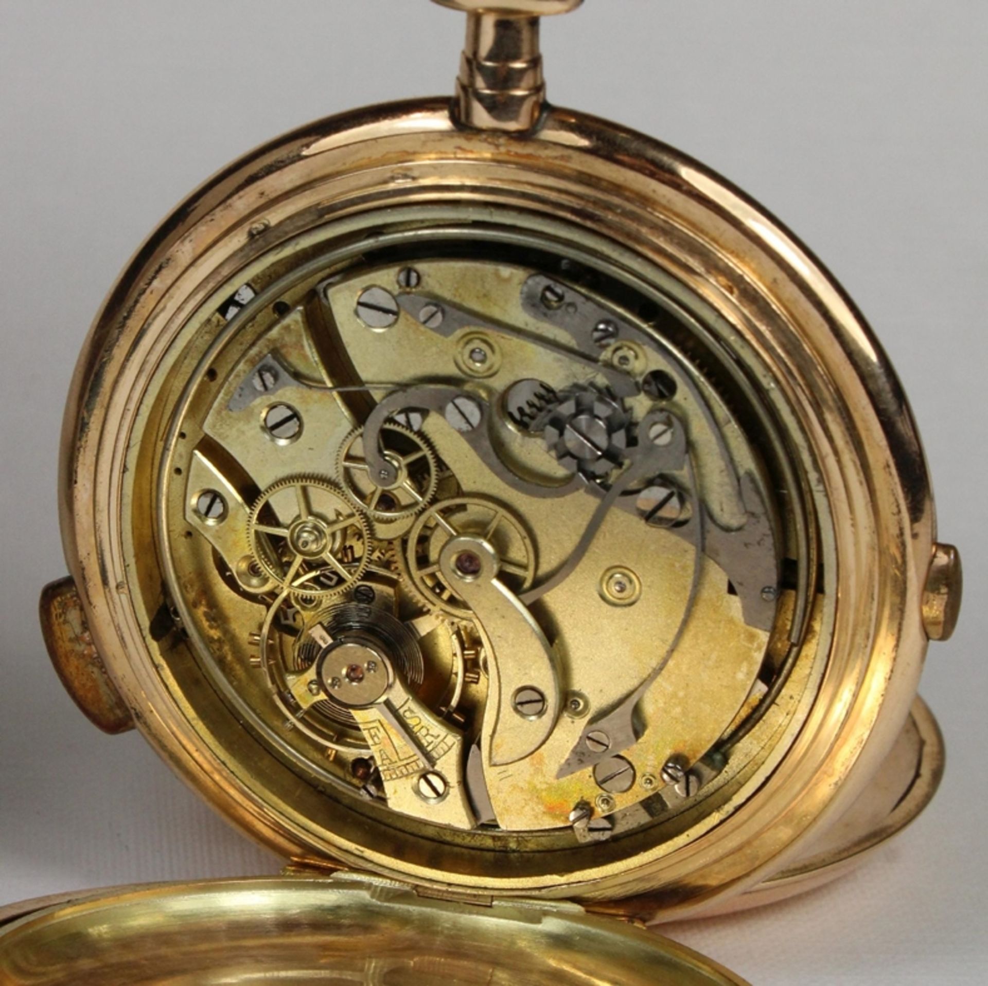 Chronograph mit Repetition, um 1896, 585er Gold, Reichsgoldstempel, Modellnummer: 118121, Gewicht: - Bild 4 aus 6