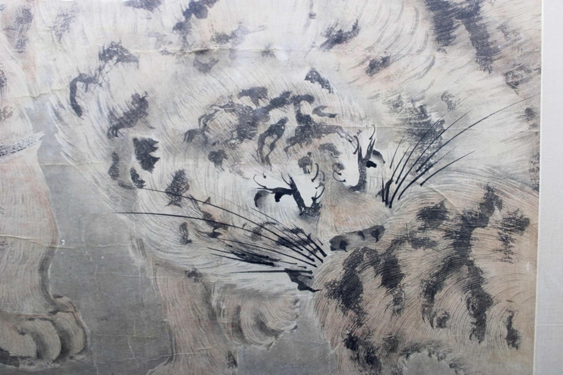 Tuschmalerei, Tiger, Japan, Anfang 19. Jh., rechts  japanische Schriftzeichen und zwei Siegel, Lich - Bild 5 aus 5