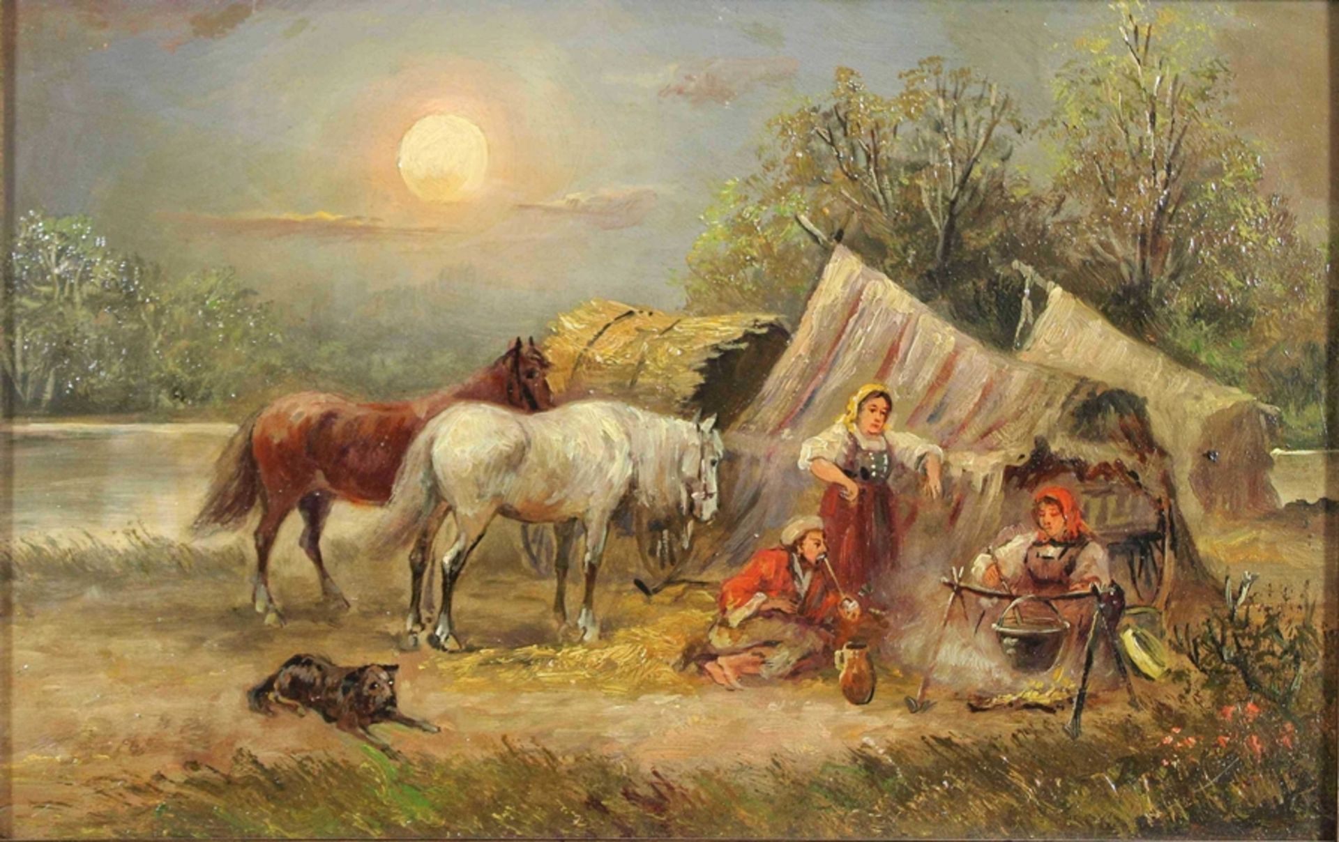 L. Bira, Paar Gemälde, Zigeunerlager, Öl auf Holz, unten signiert, Lichtmaß: ca. 19 x 30 cm, Rahmen - Image 2 of 7