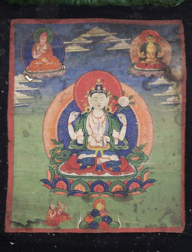 Thangka, Avalokiteshvara / Chenrezig Bodhisattva, Tibet / Nepal, 19. Jh., Pigmente auf grundiertem - Image 2 of 5