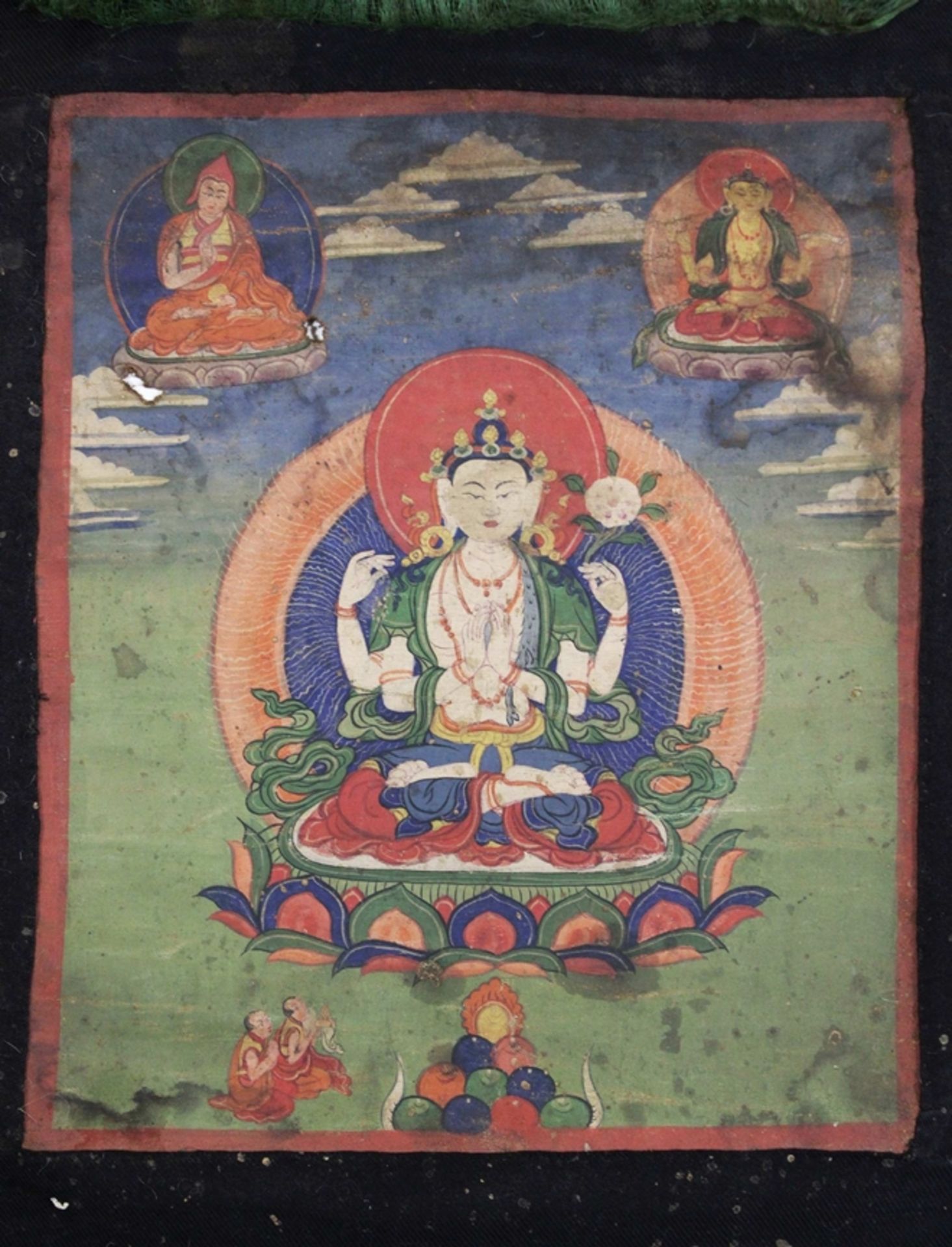 Thangka, Avalokiteshvara / Chenrezig Bodhisattva, Tibet / Nepal, 19. Jh., Pigmente auf grundiertem  - Bild 2 aus 5