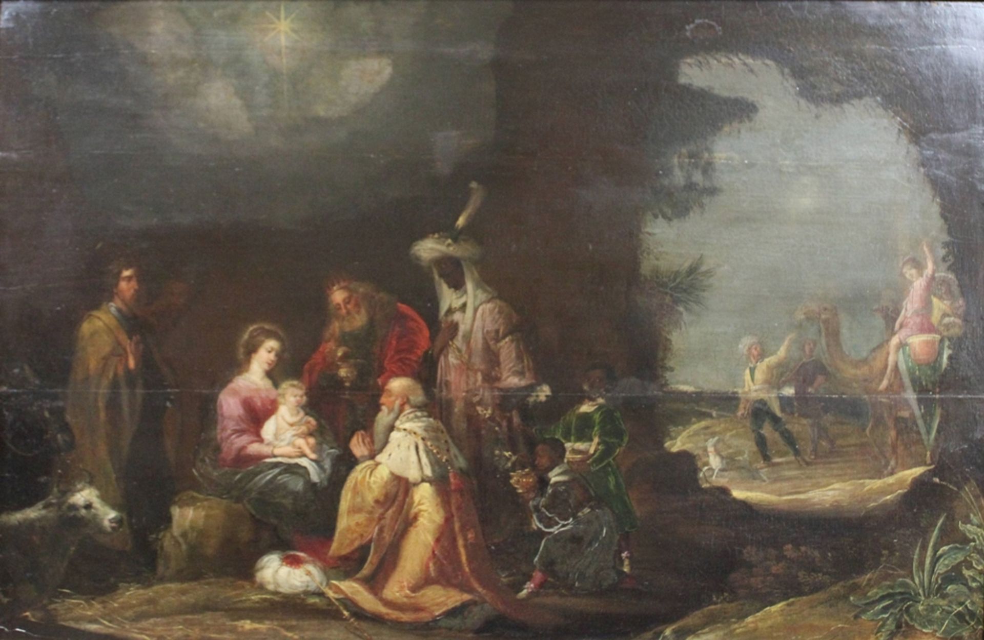 David Teniers d. J. (flämisch, 1610 - 1690), Die Anbetung der Heiligen drei Könige, 17. Jh., Öl auf