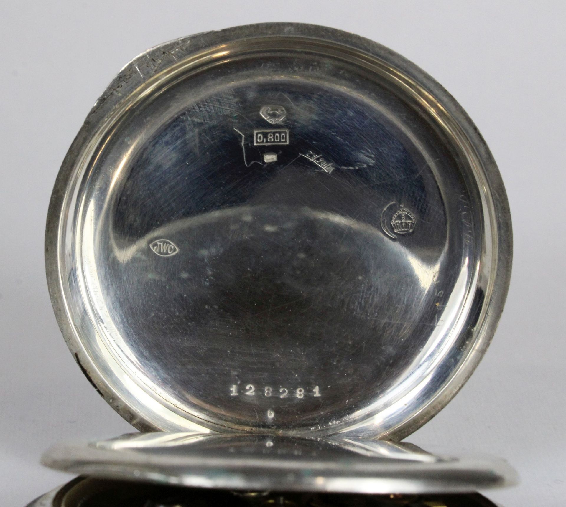 JWC / UHRENFABRIK VON J. RAUSCHENBACH, IWC Schaffhausen Herrentaschenuhr, 1895, 800er Silber, Punze - Bild 5 aus 5