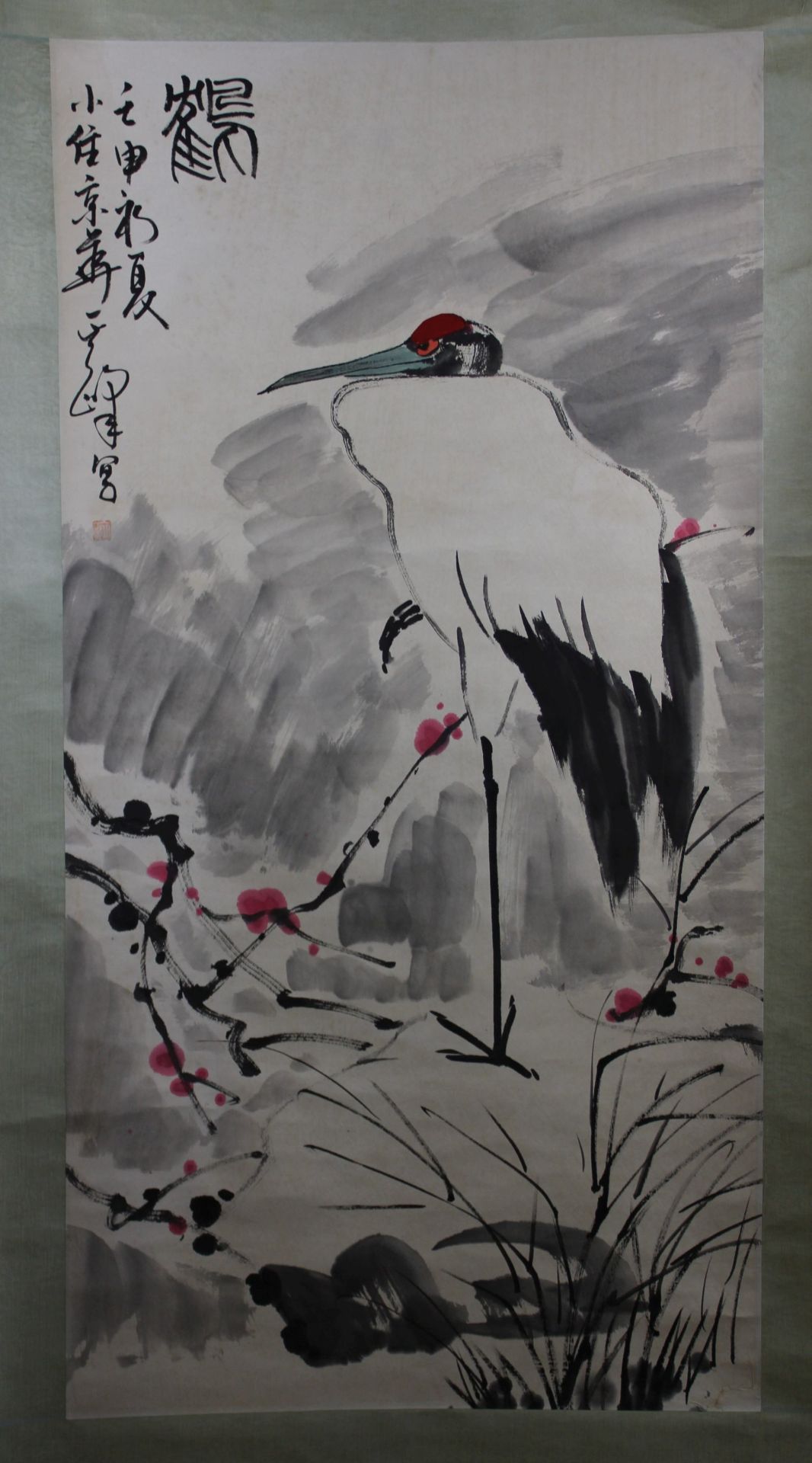 Li Kuchang (Chinesisch, 1899-1983), Rollbild, Reiher, Papier und Tusche, Maße 171 x 59 cm. Gestempe - Bild 2 aus 3