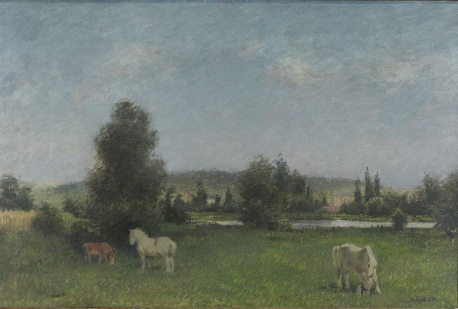 August Rixen (deutsch, 1897 - 1949), Landschaft, Öl auf Hartfaserplatte, unten rechts signiert, Lic