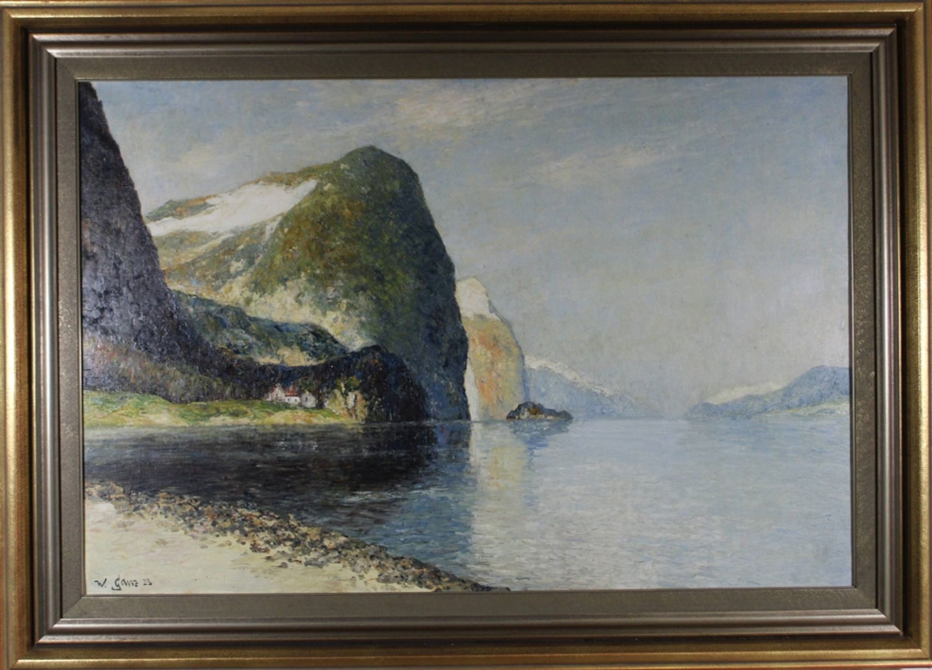 W. Ganz, Fjordlandschaft, gemalt 1923, Öl auf Leinwand, unten links signiert und datiert, Lichtmaß - Bild 2 aus 3