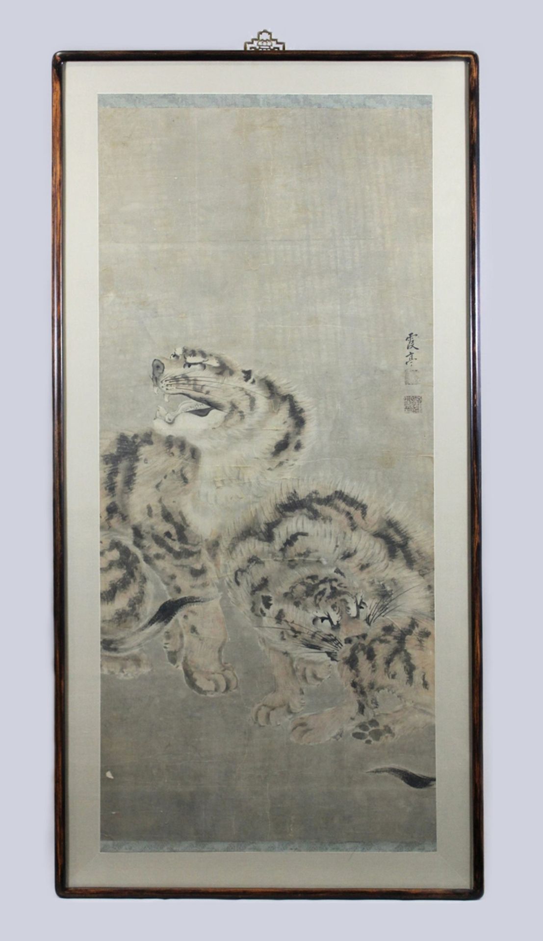 Tuschmalerei, Tiger, Japan, Anfang 19. Jh., rechts  japanische Schriftzeichen und zwei Siegel, Lich - Bild 2 aus 5
