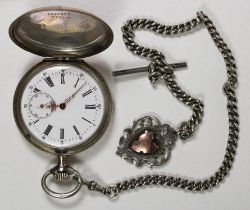 Gurzelen Herrentaschenuhr, 19. / 20. Jh., 800er Silber, Punze: Halbmond und Krone, mit der original