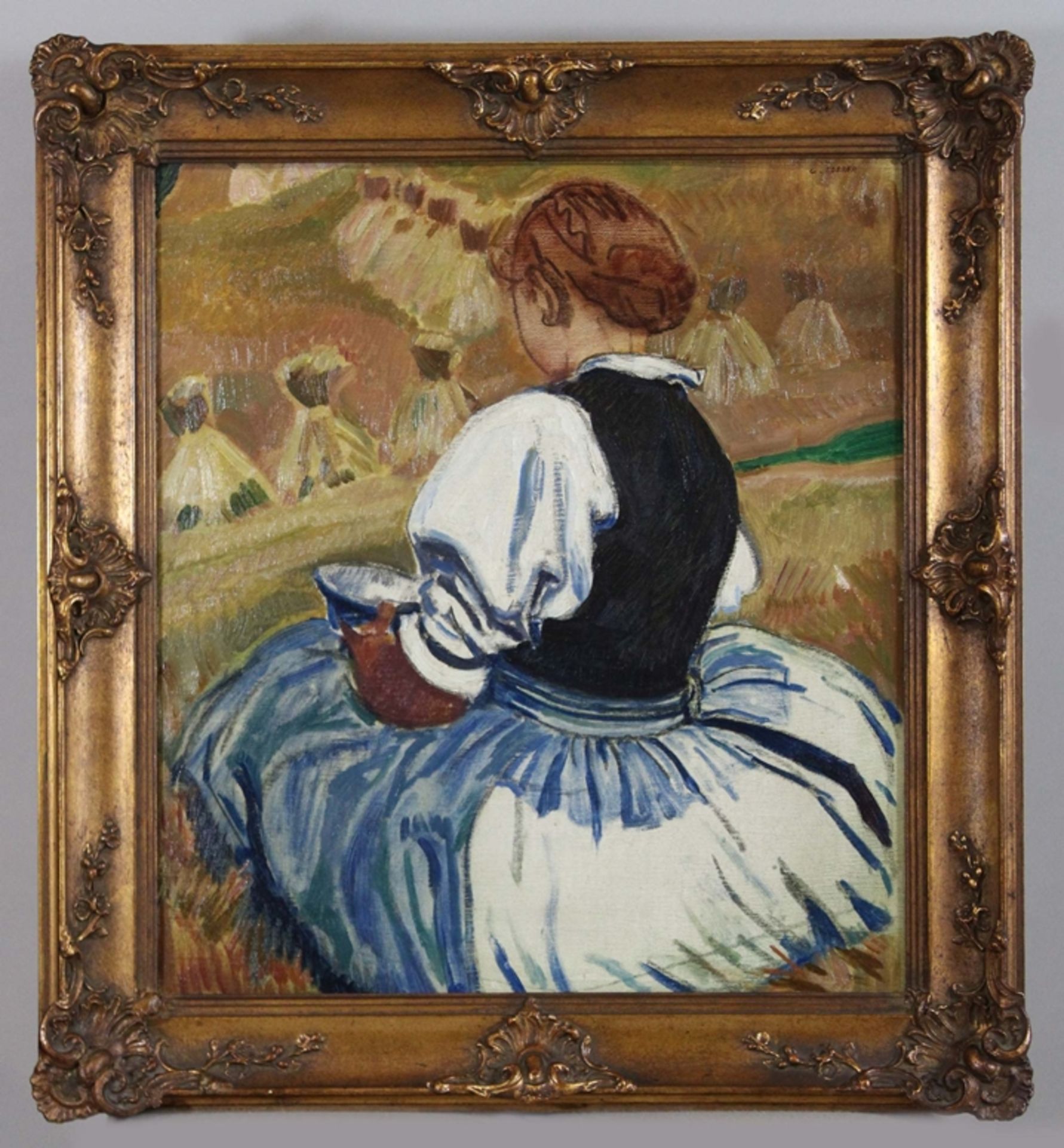 Carl Ederer (österreichisch, 1875 - 1951), Frau auf dem Feld, Öl auf Leinwand, oben rechts signiert - Bild 2 aus 4