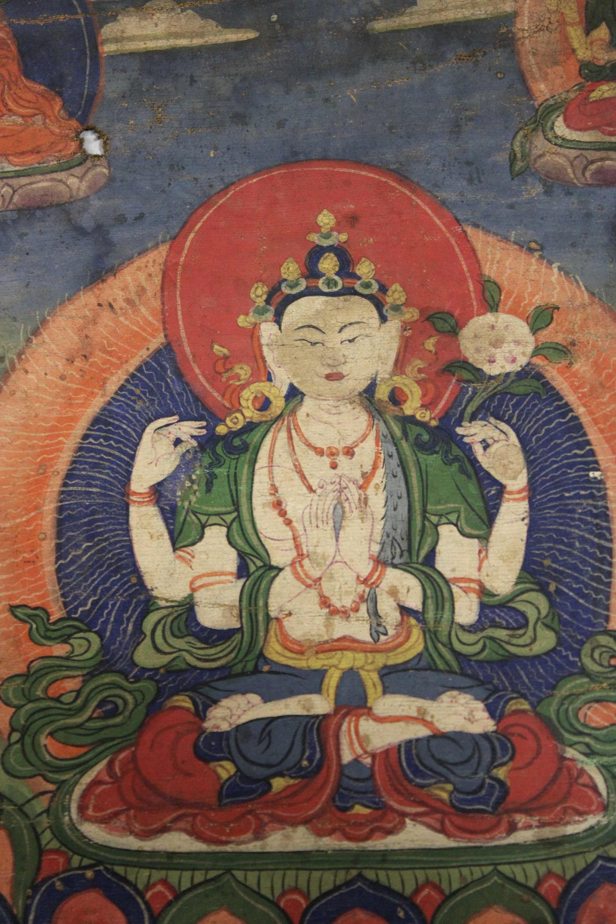 Thangka, Avalokiteshvara / Chenrezig Bodhisattva, Tibet / Nepal, 19. Jh., Pigmente auf grundiertem - Image 5 of 5