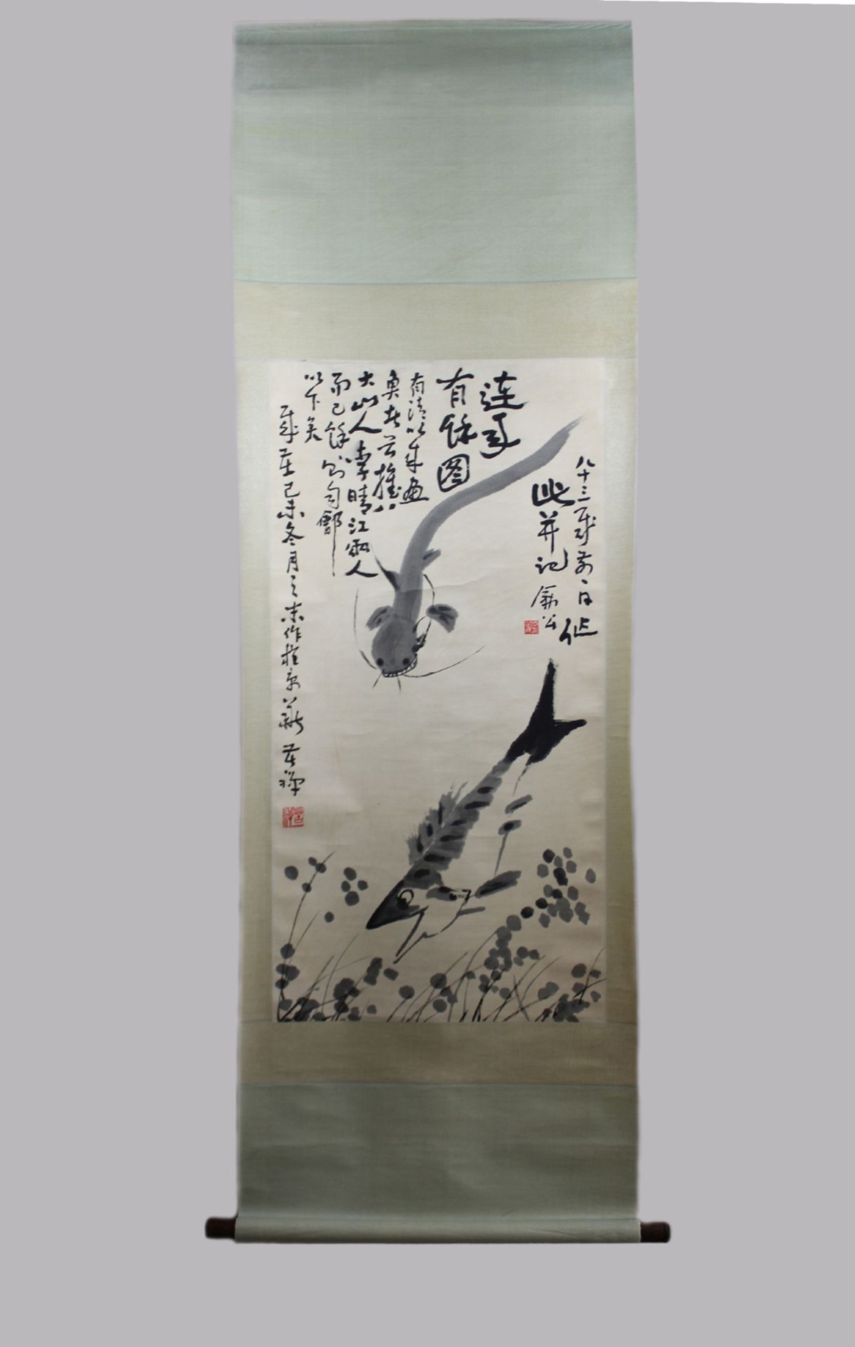 Li Kuchan (Chinesisch, 1899-1983), Rollbild China, Fisch, Papier und Tusche, gestempelt, verso sign