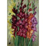 A.V. Panfilov (russisch), Gladiolenstrauss, 1988, Öl auf Leinwand, auf Holz aufgezogen, unten links