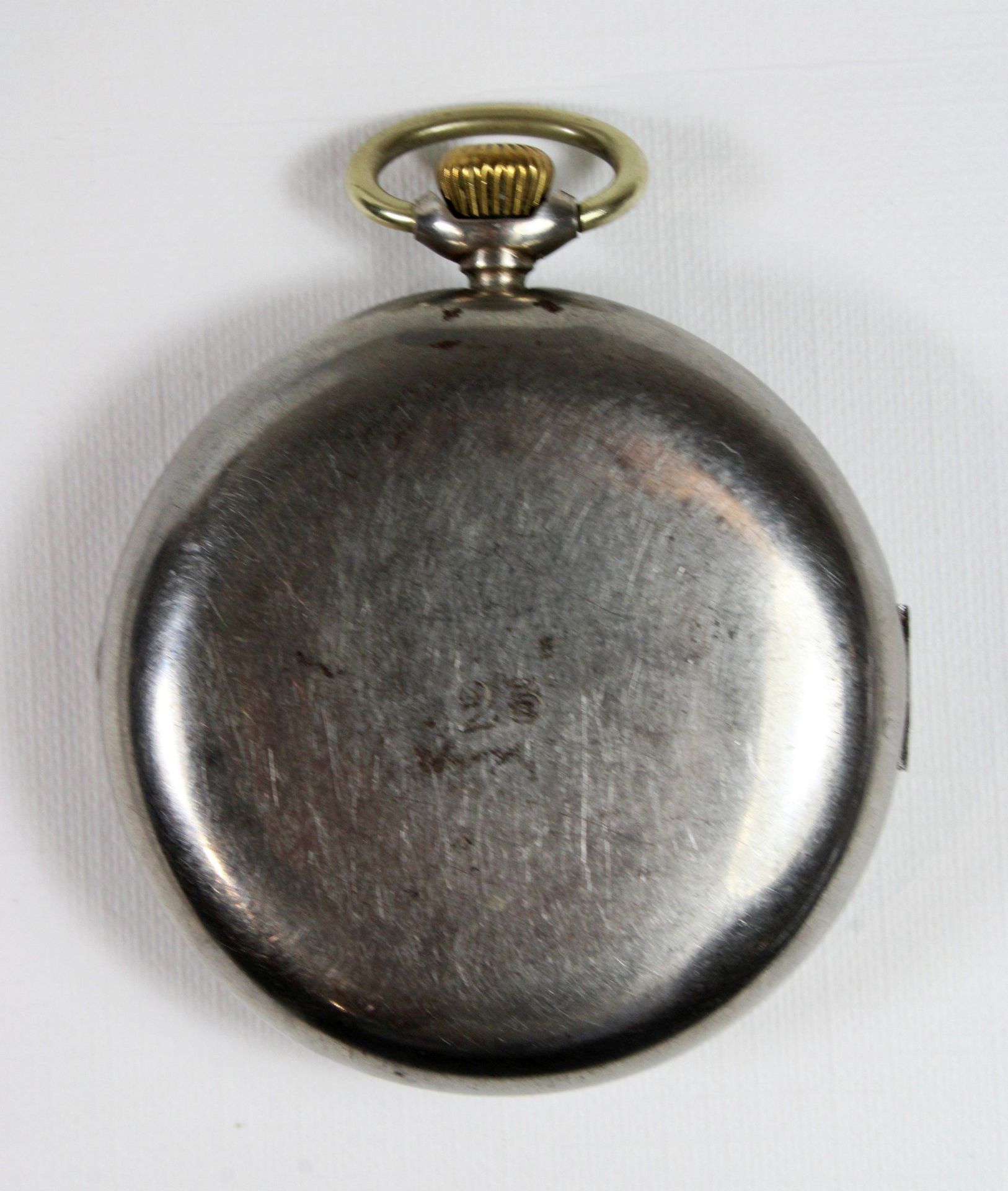 Silberne Herrentaschenuhr mit Übergehäuse, 19 Jh., 800er Silber. Guter Zustand, Uhr läuft, Zifferbl - Bild 2 aus 5