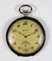 ZENTRA Herrentaschenuhr, um 1910, 800er Silber, Punze: Halbmond und Krone, mit Niello verziert, Gew