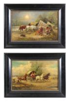 L. Bira, Paar Gemälde, Zigeunerlager, Öl auf Holz, unten signiert, Lichtmaß: ca. 19 x 30 cm, Rahmen