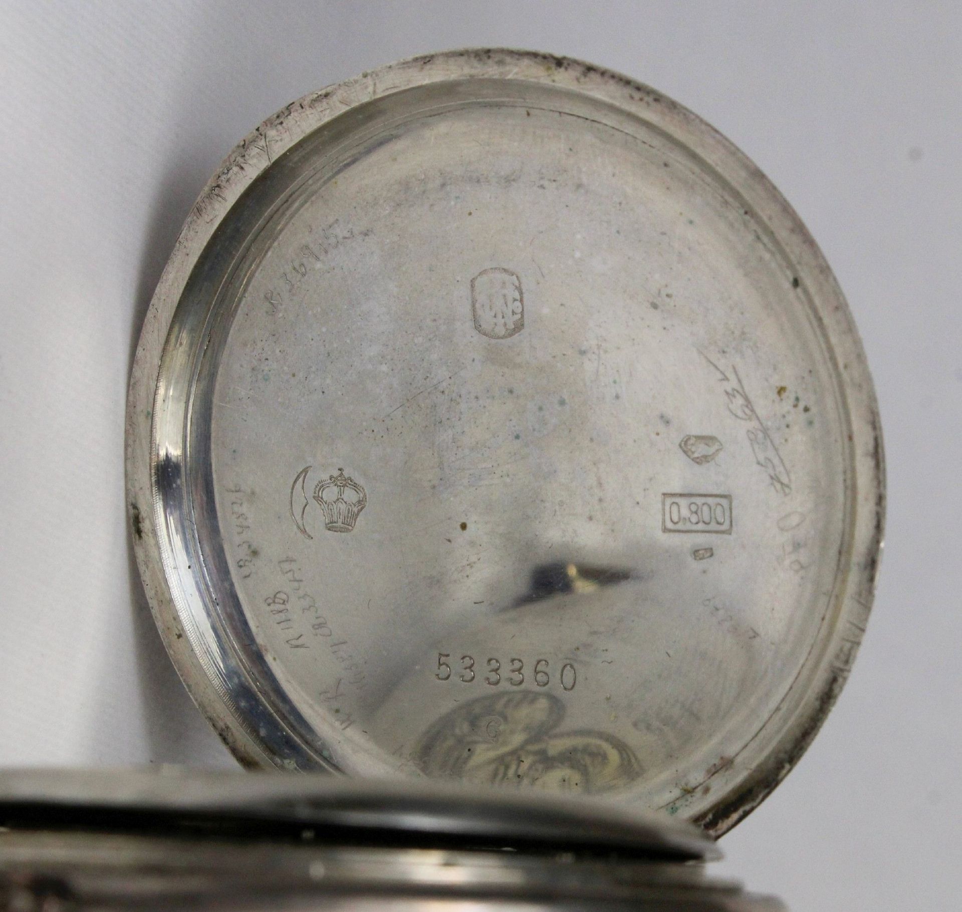 Silberne Herrentaschenuhr, 800er Silber, Punze: Halbmond und Krone, Modellnummer: 533360, Gewicht: - Bild 6 aus 7