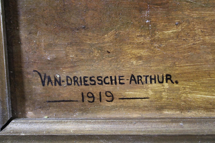 Arthur van Driessche, in der Küche, 1919, Öl auf Leinwand, unten links signiert und datiert, Lichtm - Bild 3 aus 3
