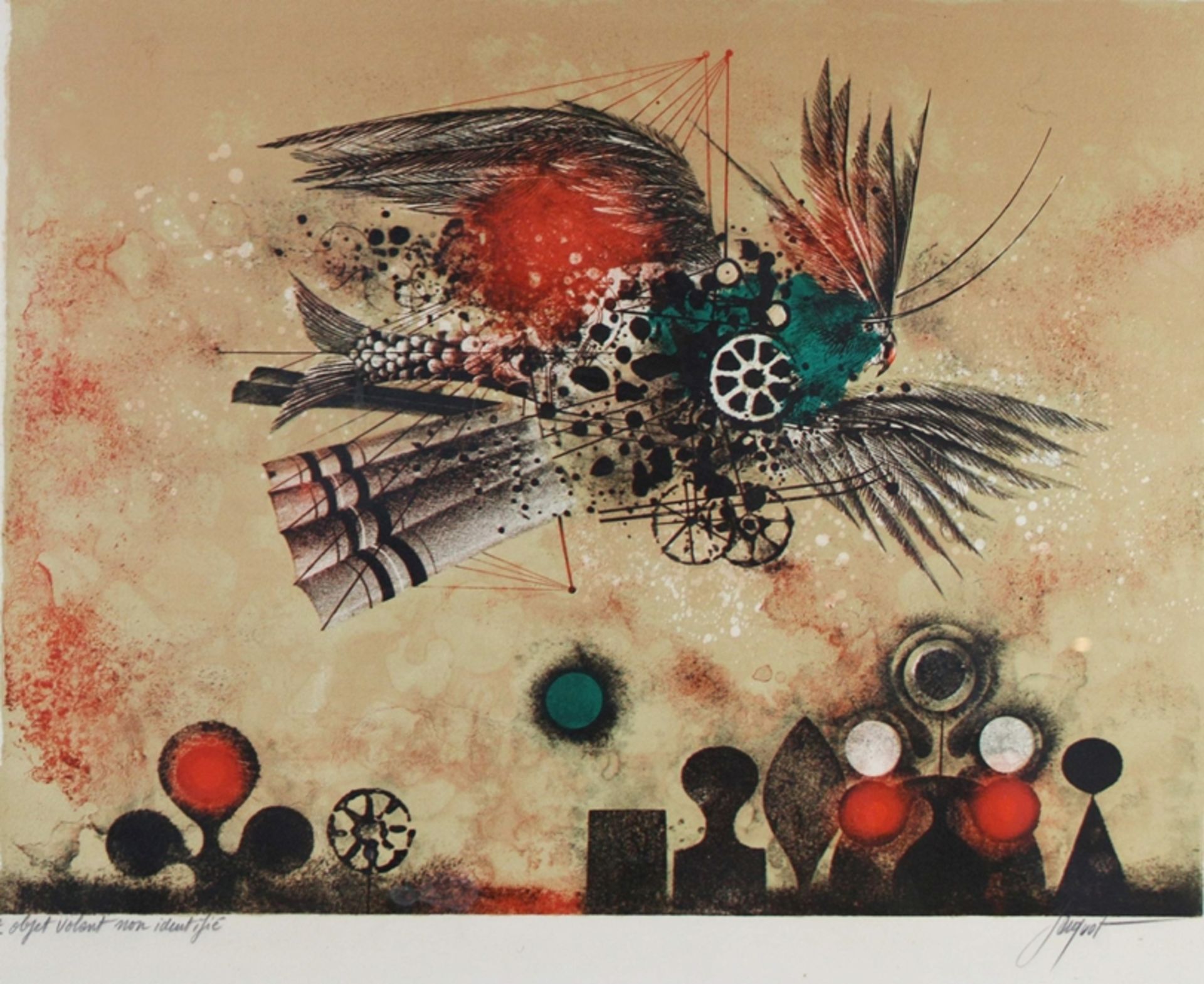 Pierre Jacquot (französisch, 1929 - 2009), Objet volant non identifie, Farblithographie, handsignie