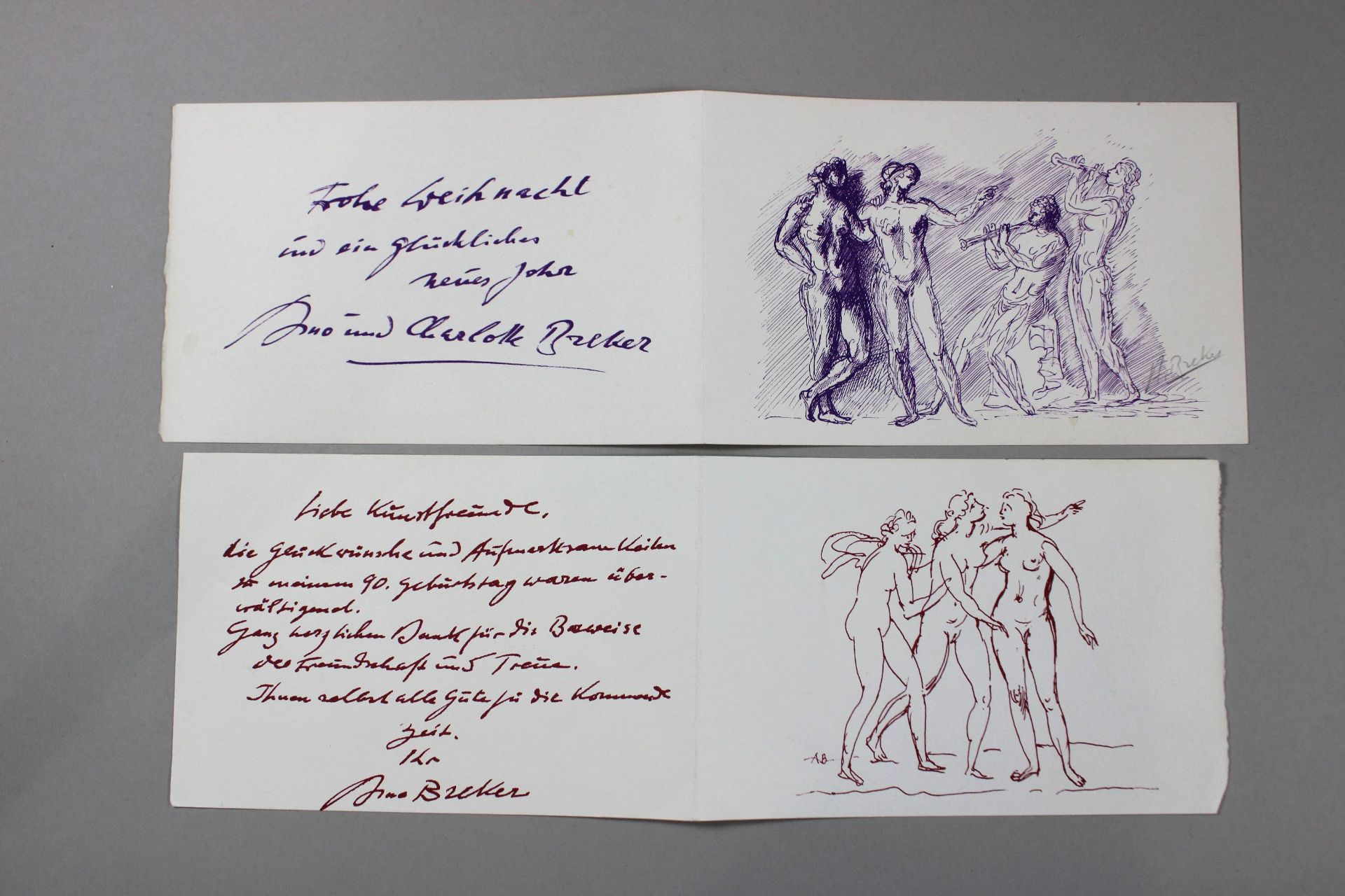 Konvolut 4 Tl., Arno Breker (deutsch, 1900 - 1991), bestehend aus: drei Postkartenentwurfe, zwei da - Bild 3 aus 6