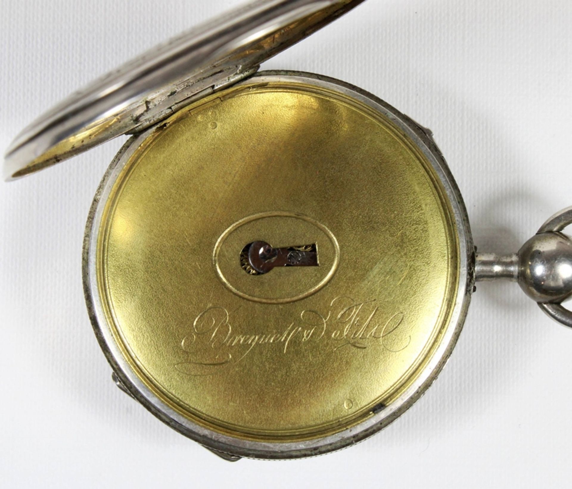 Breguet et fils Schlüsseluhr, 19. Jh., Silber, aufwendig ziseliert und verziert, Uhrwerk bez. Bregu - Image 5 of 5