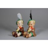 Paar Porzellanfiguren, Flötenspieler, Goebel, Hummelfigur, um 1940, H.: je ca. 10 cm. Guter, alters