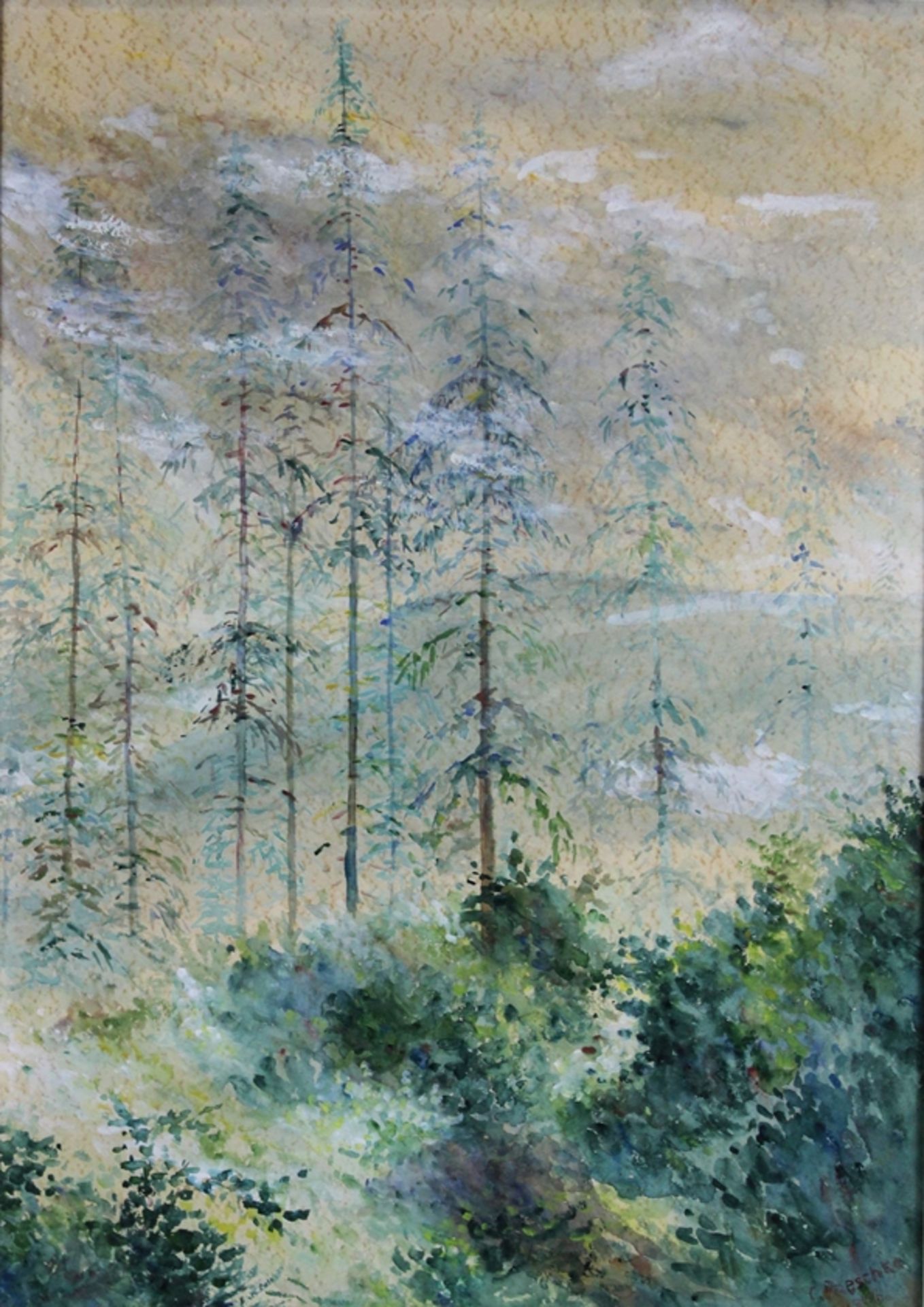 C. Paeschke, Waldlandschaft, 1946, Aquarell, unten rechts signiert und datiert, Lichtmaß: 66,5 x 47