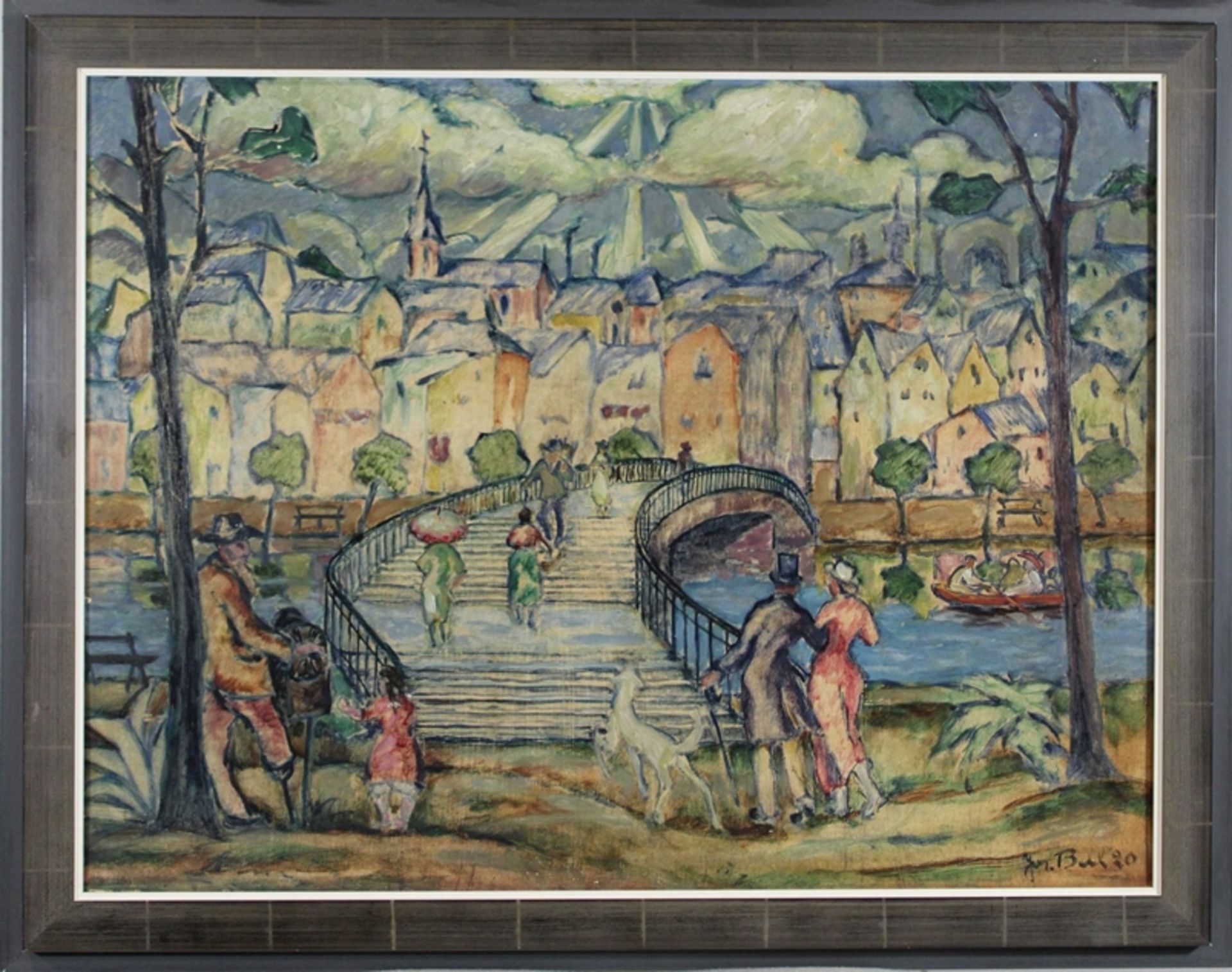 Bell, Stadtansicht, 1920, Öl auf Karton, unten rechts signiert und datiert, Lichtmaß: 60 x 79,5 cm, - Bild 2 aus 3