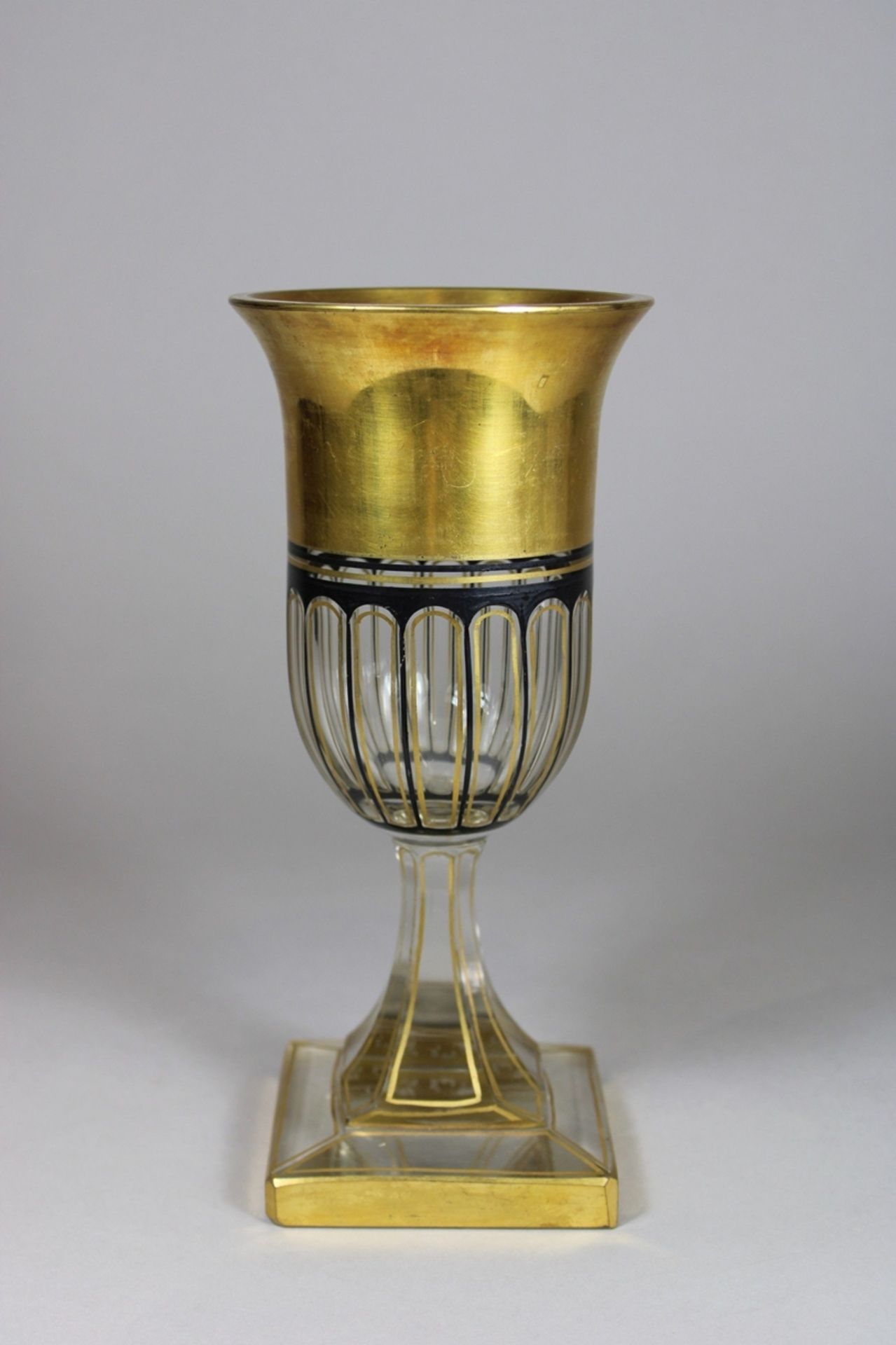 Pokal, Glas, Glasschule Haida, Steinschönau, um 19. Jh., Schwarzlotmalerei und Goldstaffage, Entwur - Bild 2 aus 2