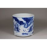 Pinselbecher, China, Porzellan, ohne Marke, blau-weiß bemalt, figürliche Szene, H.: 19 cm, Dm.: 21 