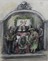 95 Geburtstag, 1982, Zeichnung, Mischtechnik auf Papier, unten rechts signiert (M. Wille?), Lichtma