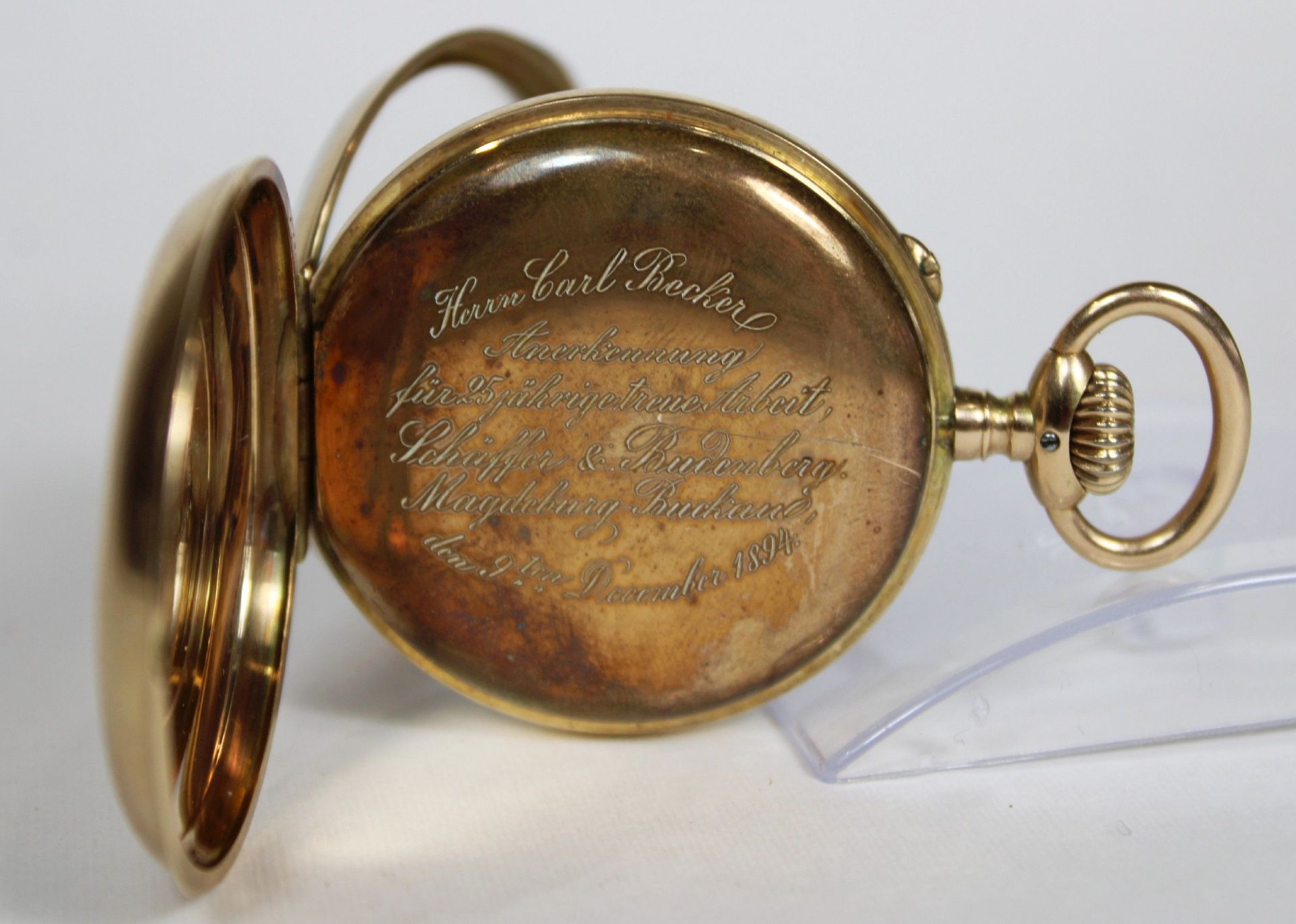 Präzisionsuhr aus Silberberg von Eduard Eppner (1812-1887), Savonnette Taschenuhr, 585er Gold, Reic - Bild 5 aus 5