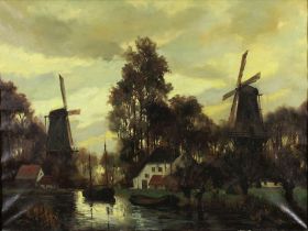 Jan van Rijsewijk (1928-1987), Windmühlen, Öl auf Leinwand, unten rechts signiert, Lichtmaß: 59 x 7