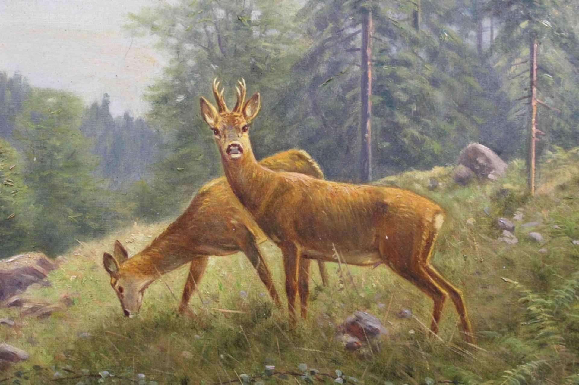 Ludwig Skell (deutsch, 1869 - 1950), Rehe im Wald, Öl auf Leinwand, unten rechts signiert, Lichtmaß - Bild 4 aus 4