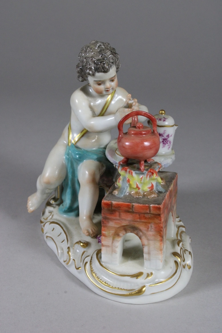 Porzellanfigur, Feuer, Die Vier Elemente, Meissen, 1. Wahl, um 1860-1924. Entwurf um 1770 von Johan - Image 2 of 6