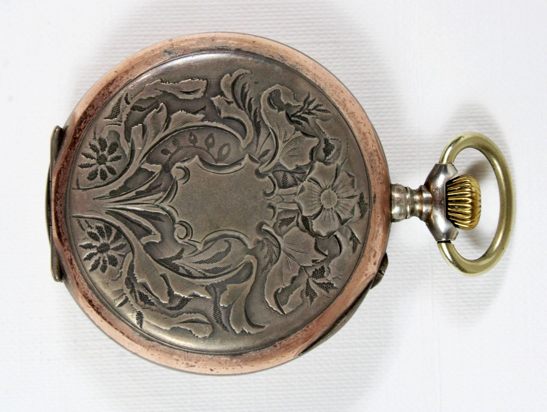 Silberne Herrentaschenuhr mit Übergehäuse, 19 Jh., 800er Silber. Guter Zustand, Uhr läuft, Zifferbl - Bild 4 aus 5