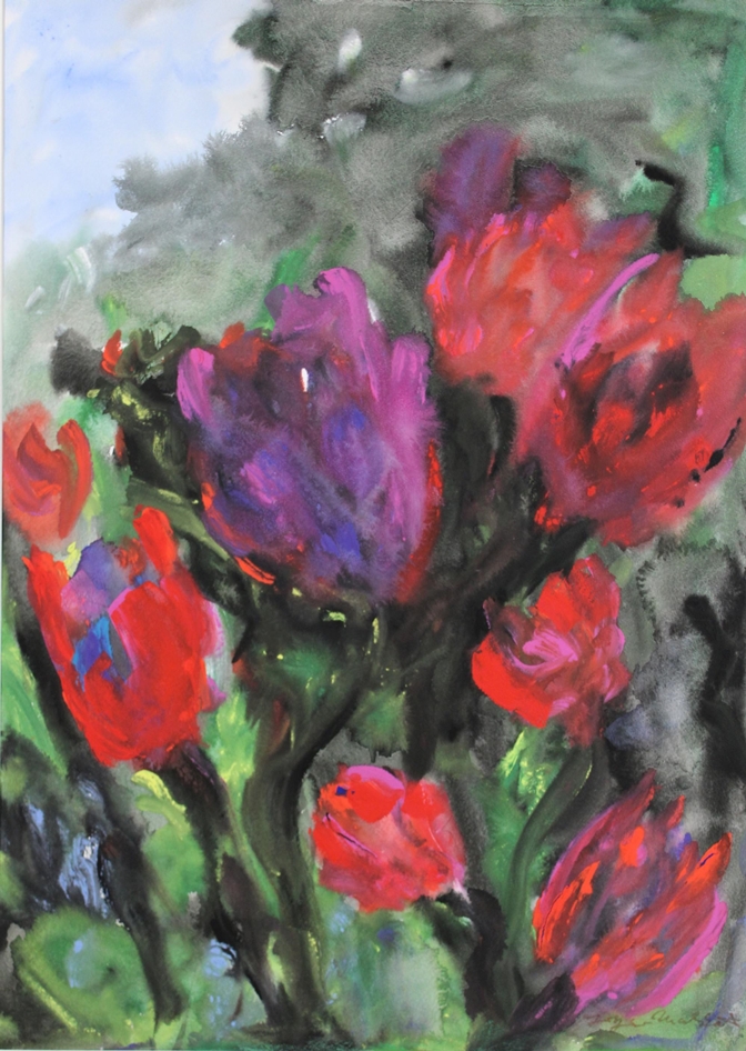 Lothar Malskat (deutsch, 1913 - 1988), Tulpen, Tempera mit Aquarell auf Papier, unten rechts signie