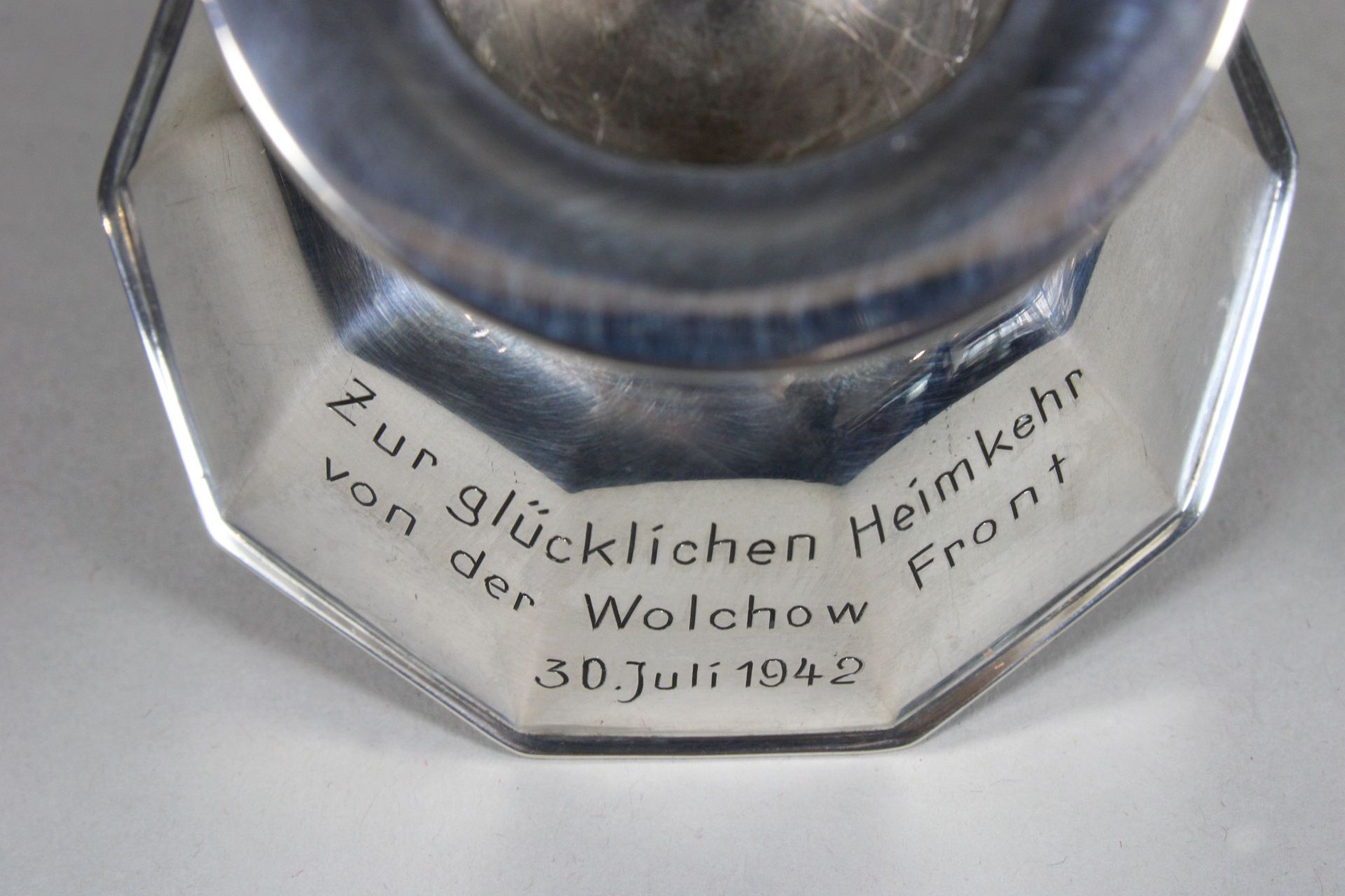 Leuchter, 830er Silber, 1942, Deutschland, Halbmond und Krone, Widmung, H.: 6 cm, Gewicht.: 64,30 g - Image 2 of 3