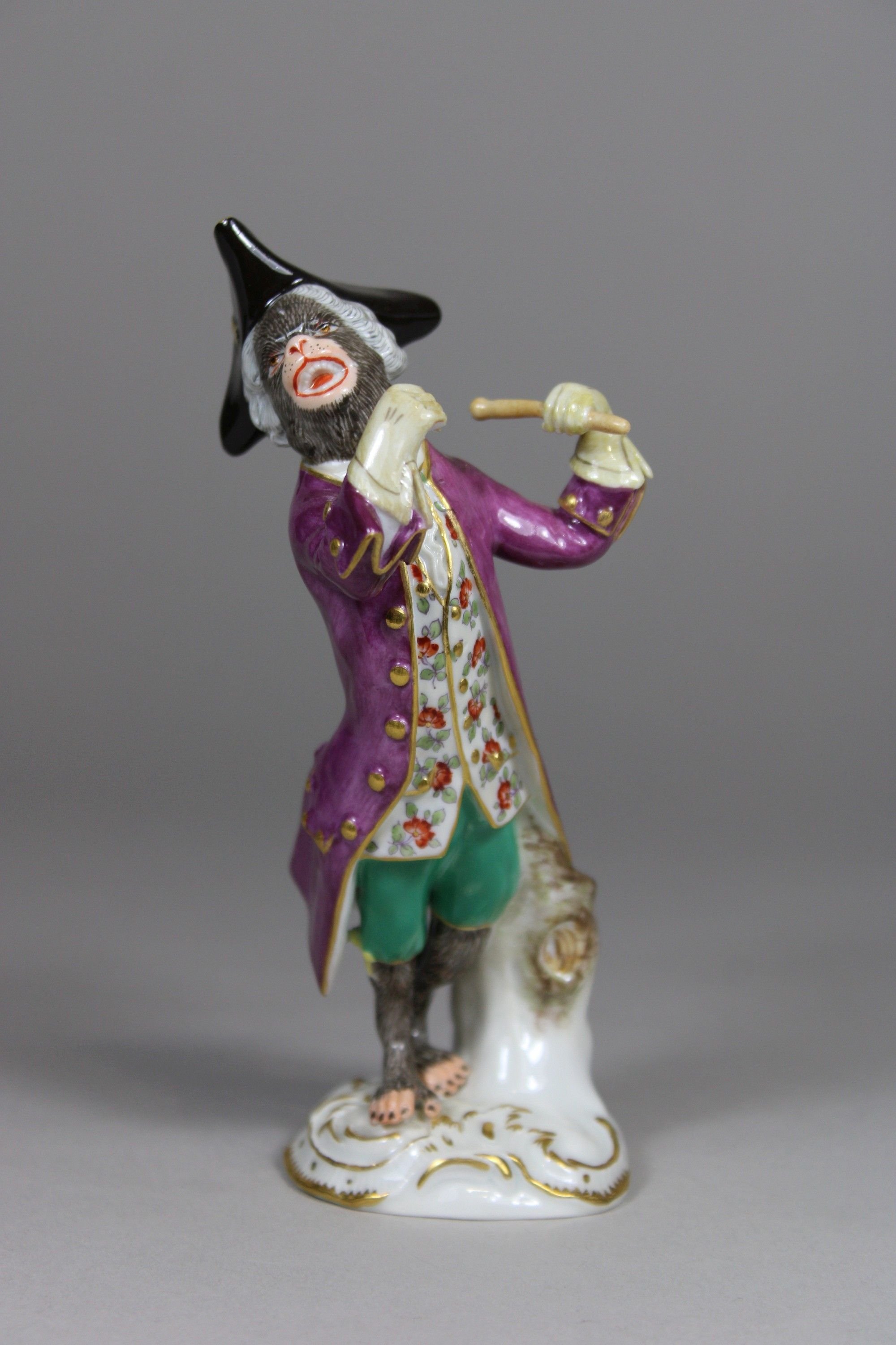 Porzellanfigur, Paukenschläger, Affenkapelle, Meissen, Schwertermarke, 1. Wahl, Entwurf: Johann Joa