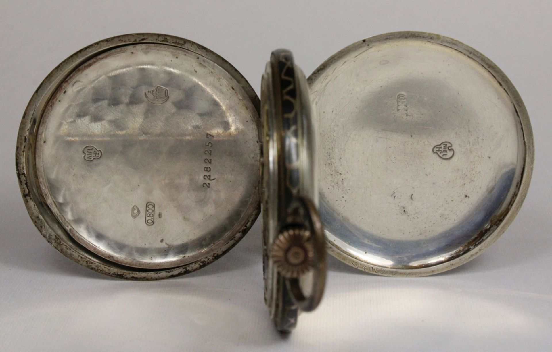 Silberne Herrentaschenuhr, 800er Silber, Punze: Halbmond und Krone, Uhrmacher: Niel, Modelnummer: 2 - Image 5 of 6