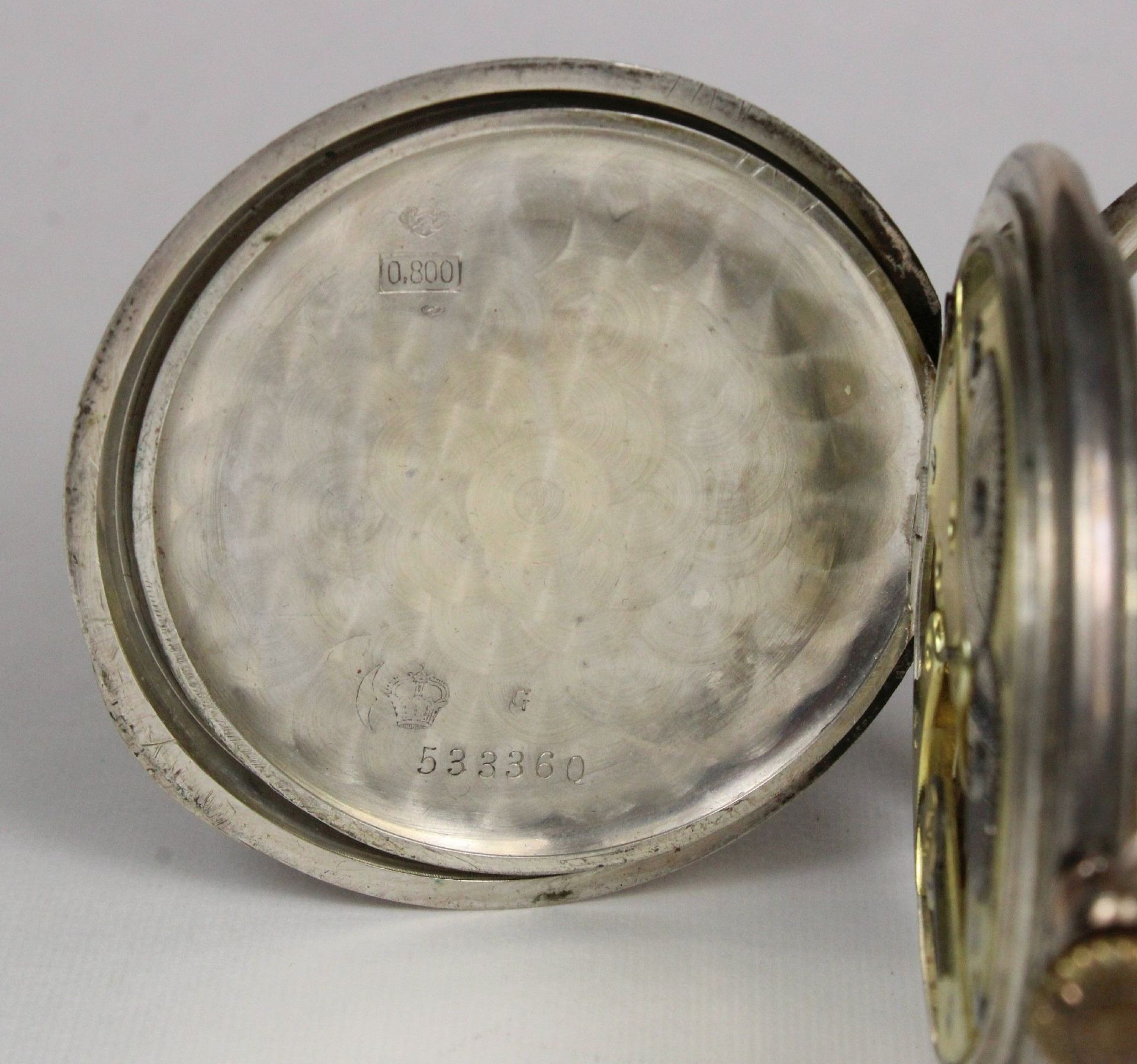 Silberne Herrentaschenuhr, 800er Silber, Punze: Halbmond und Krone, Modellnummer: 533360, Gewicht: - Bild 7 aus 7
